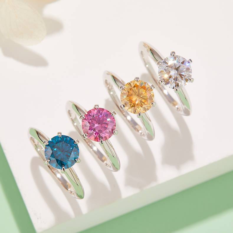 光臂T家六爪S925银镀白金MoissaniteWomen's Ring2.0ctD级